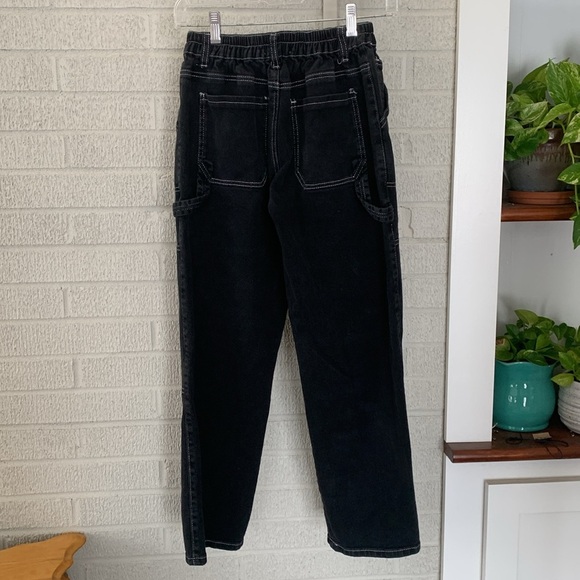 Kreamy Cargo Straight Leg Jeans Women Size S Elastic Waist Contrast Stitching - Picture 2 of 13